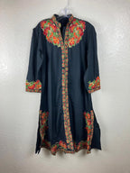 Women's Black 3pc Multicolor Embroidered Indian Kurta, Pant & Dupatta Set Sz L