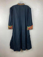 Women's Black 3pc Multicolor Embroidered Indian Kurta, Pant & Dupatta Set Sz L