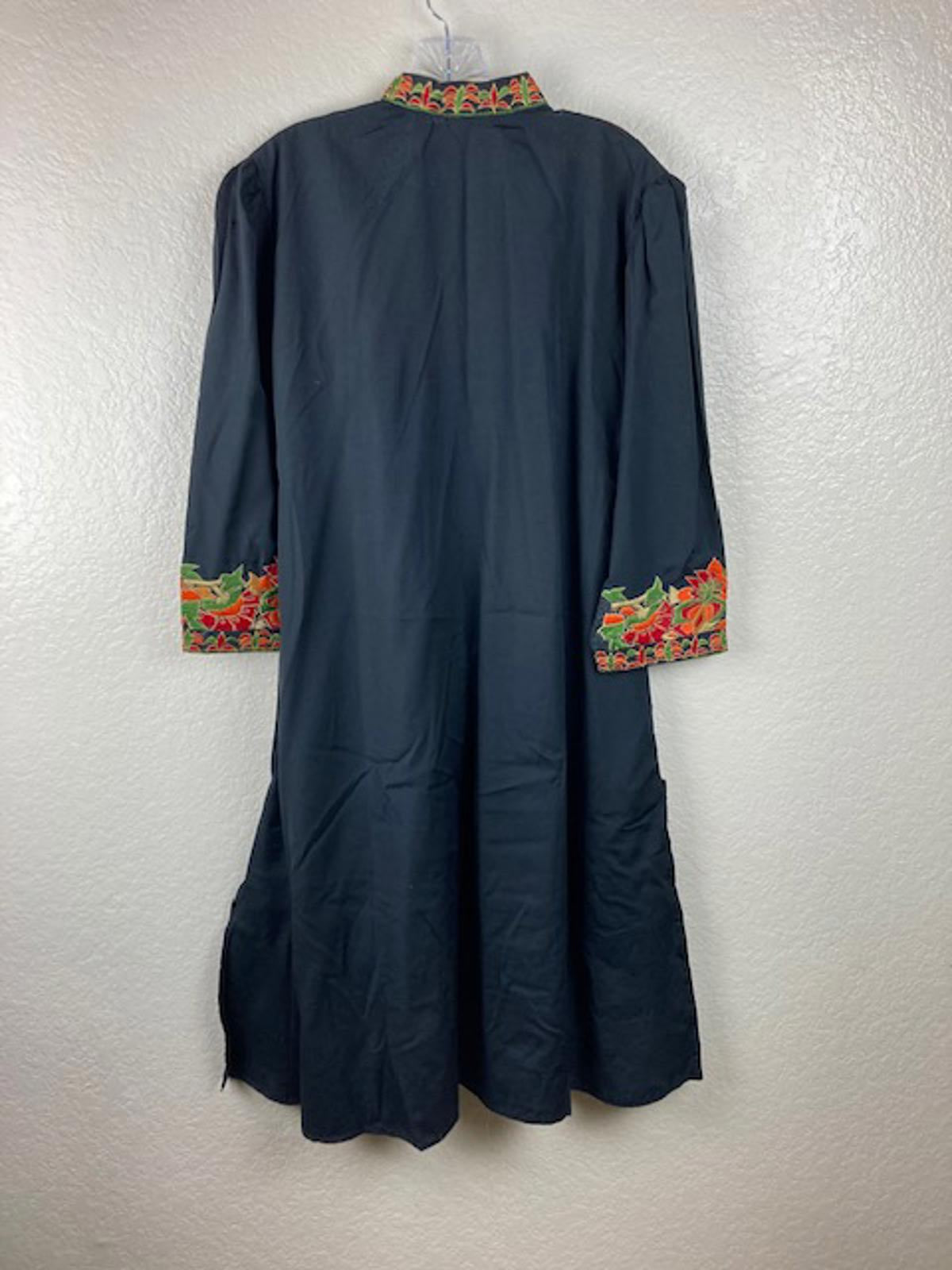 Women's Black 3pc Multicolor Embroidered Indian Kurta, Pant & Dupatta Set Sz L