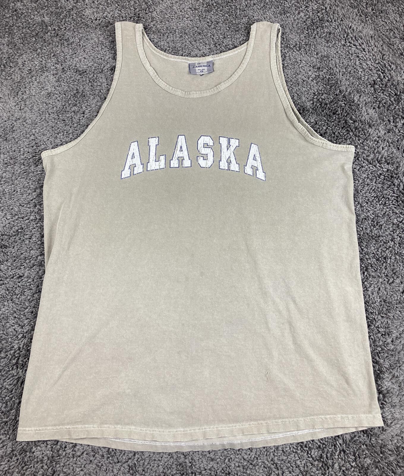 Vintage J America Alaska Tank Top Mens Beige Cotton Made in USA Sz XL