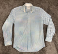 T.M. Lewin Mens Shirt  Slim Fit Blue Gingham Linen Blend Long Sleeve 15.5 (33)