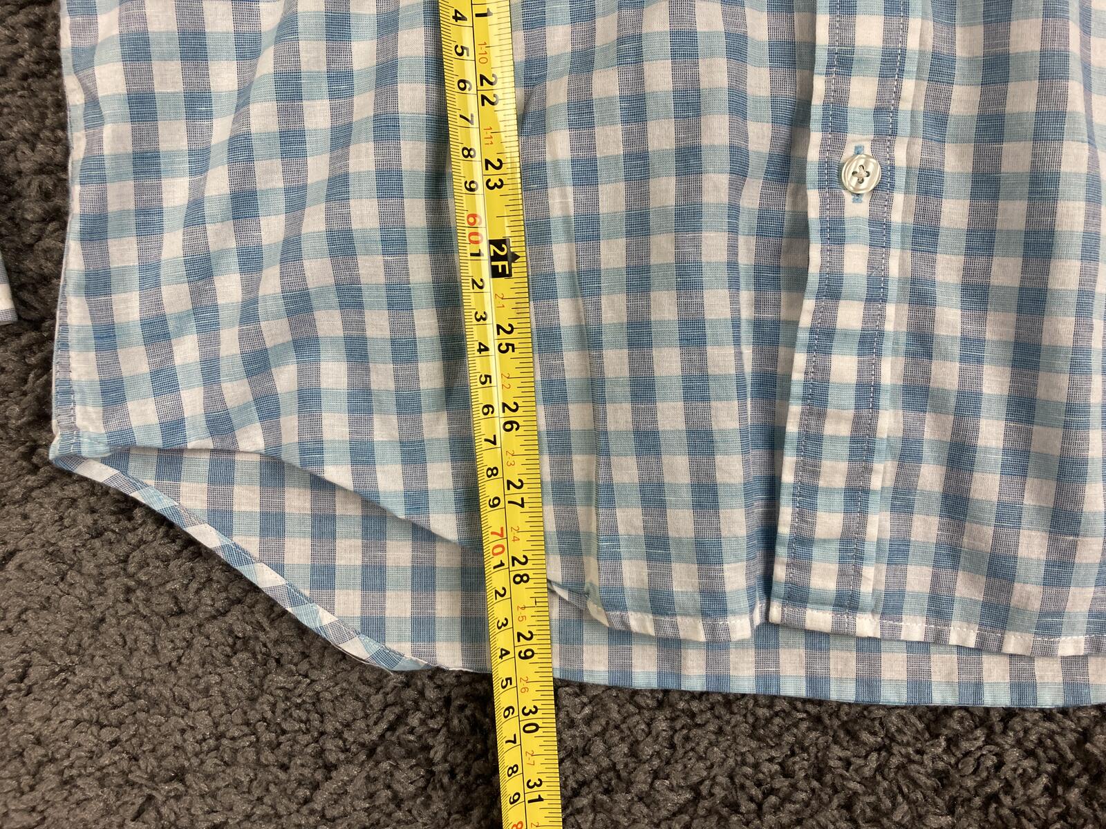 T.M. Lewin Mens Shirt  Slim Fit Blue Gingham Linen Blend Long Sleeve 15.5 (33)