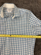 T.M. Lewin Mens Shirt  Slim Fit Blue Gingham Linen Blend Long Sleeve 15.5 (33)