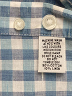 T.M. Lewin Mens Shirt  Slim Fit Blue Gingham Linen Blend Long Sleeve 15.5 (33)