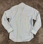 T.M. Lewin Mens Shirt  Slim Fit Blue Gingham Linen Blend Long Sleeve 15.5 (33)