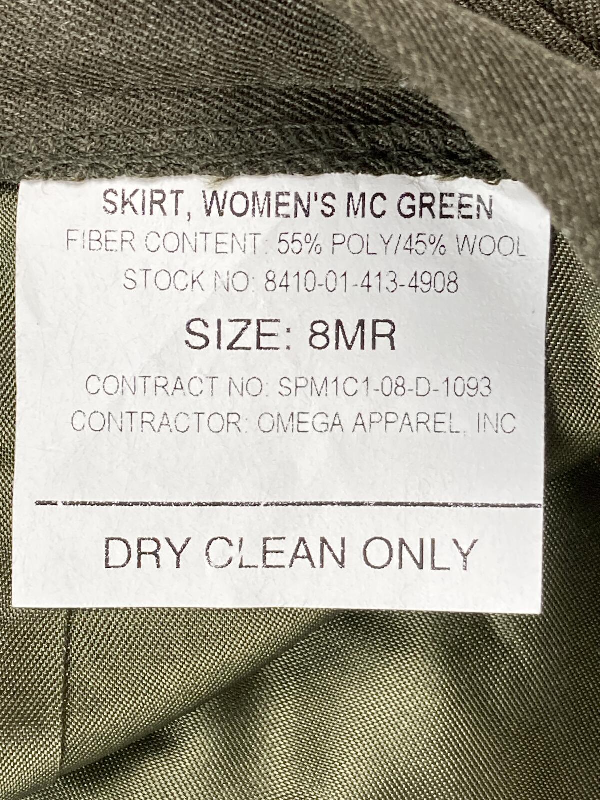 USMC Women's Service Skirt  Marine Corps Green Wool Blend Uniform 8MR NWT