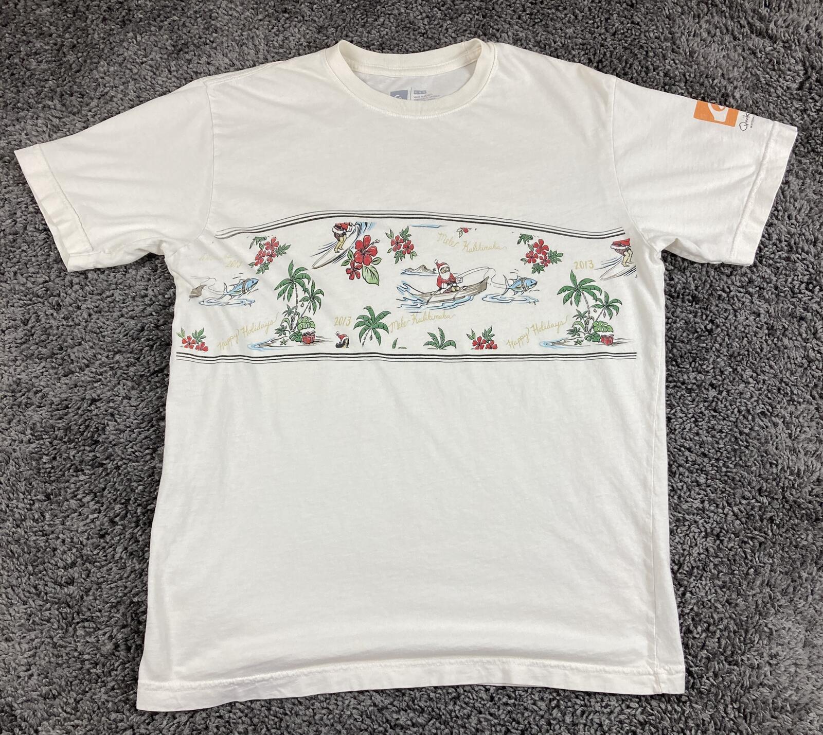 Quiksilver Waterman T Shirt Mens White Mele Kalikimaka Surfing Santa 2013 Sz M