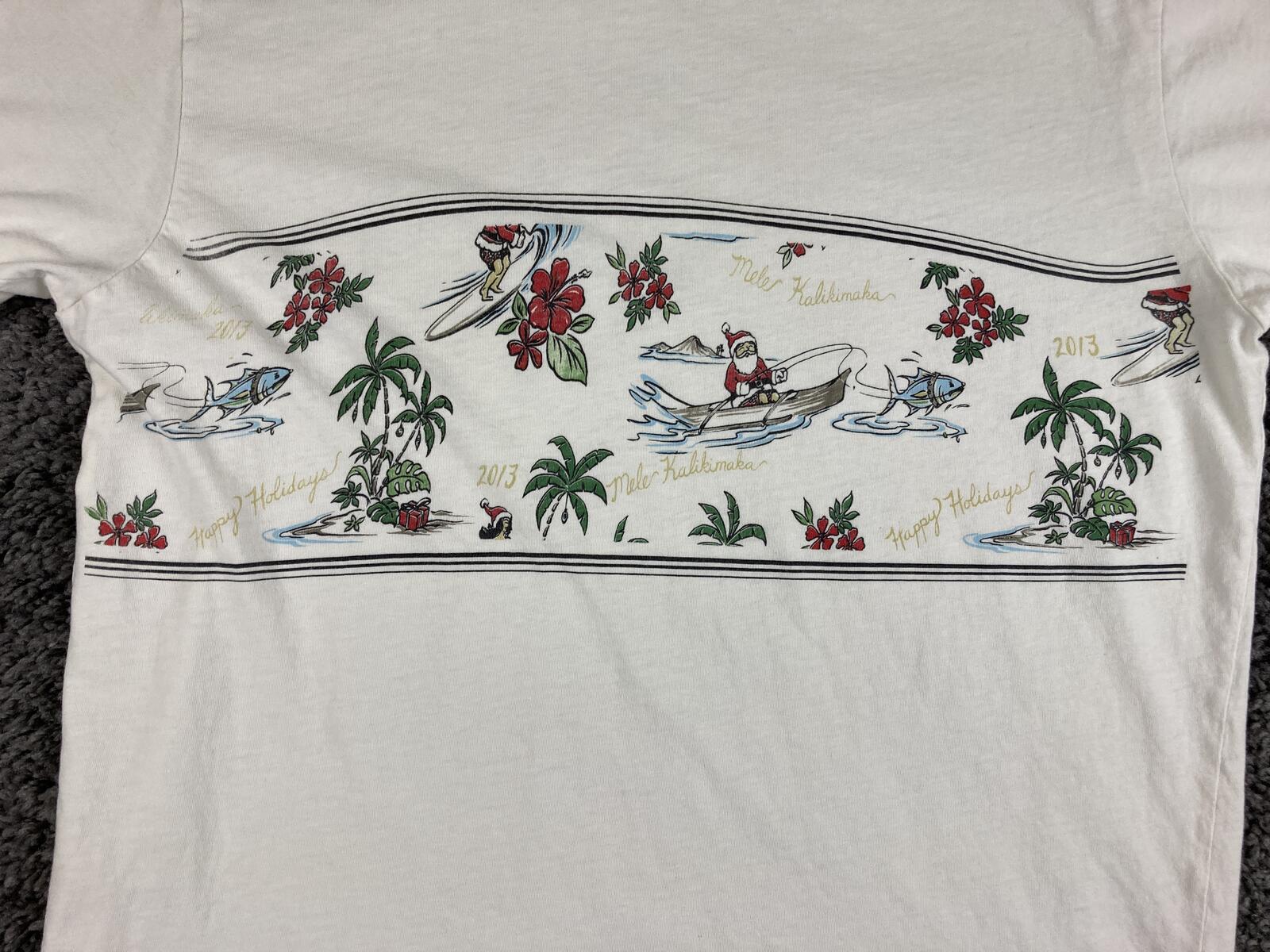 Quiksilver Waterman T Shirt Mens White Mele Kalikimaka Surfing Santa 2013 Sz M