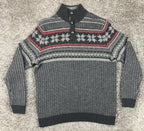 Club Room Men’s Nordic Fair Isle Chunky Knit Sweater Gray Wool Blend Size Large