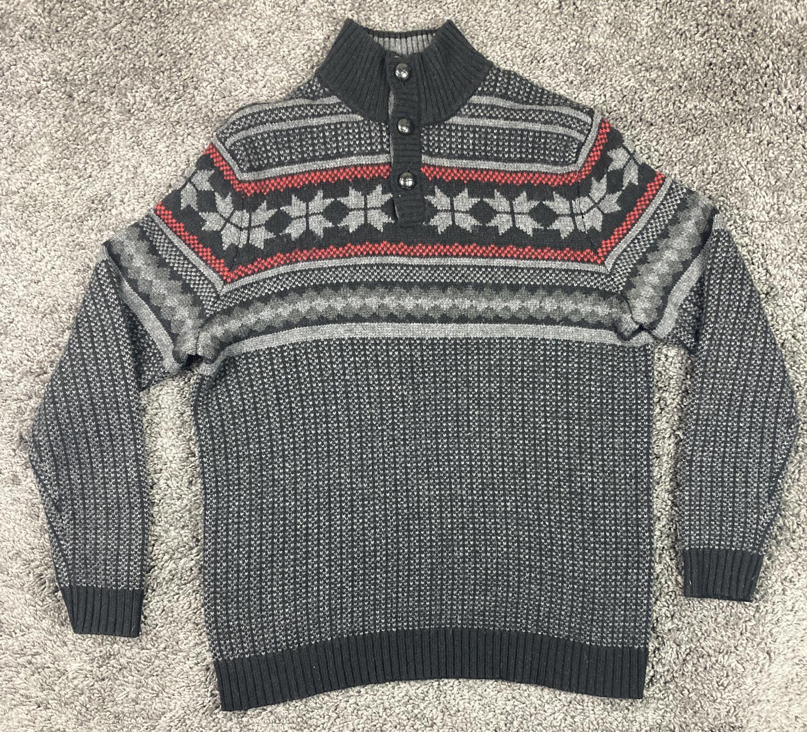 Club Room Men’s Nordic Fair Isle Chunky Knit Sweater Gray Wool Blend Size Large
