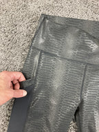 Fabletics PowerHold High Waisted Leggings Metallic Snakeskin Python Pockets Grey