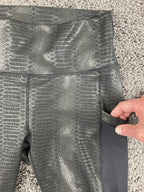Fabletics PowerHold High Waisted Leggings Metallic Snakeskin Python Pockets Grey