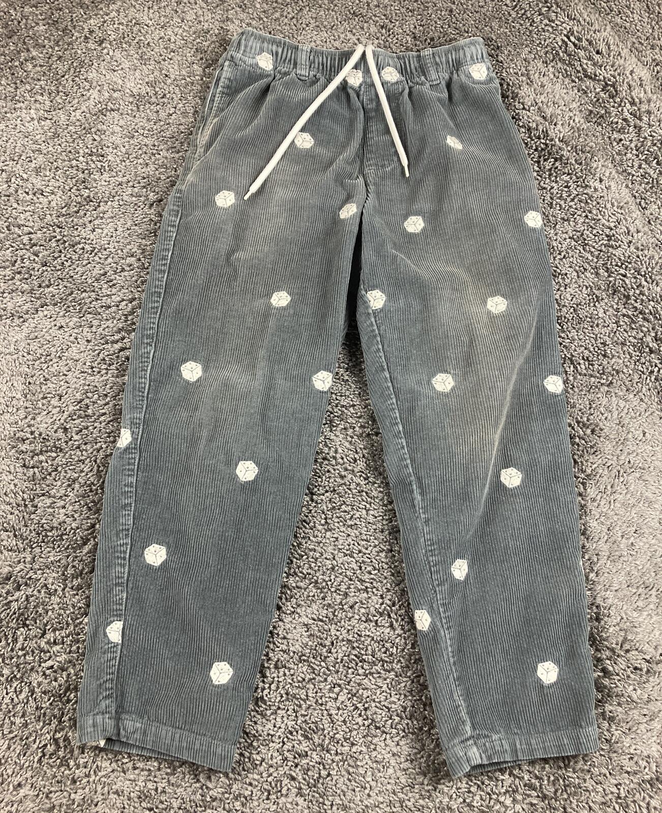 Urban Outfitters Dice Corduroy Pants Mens Grey Embroidered Trousers Sz Small