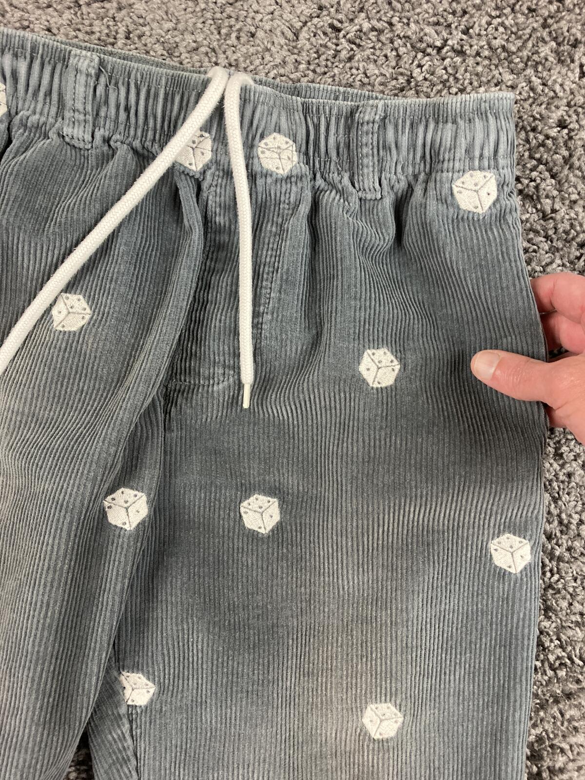 Urban Outfitters Dice Corduroy Pants Mens Grey Embroidered Trousers Sz Small