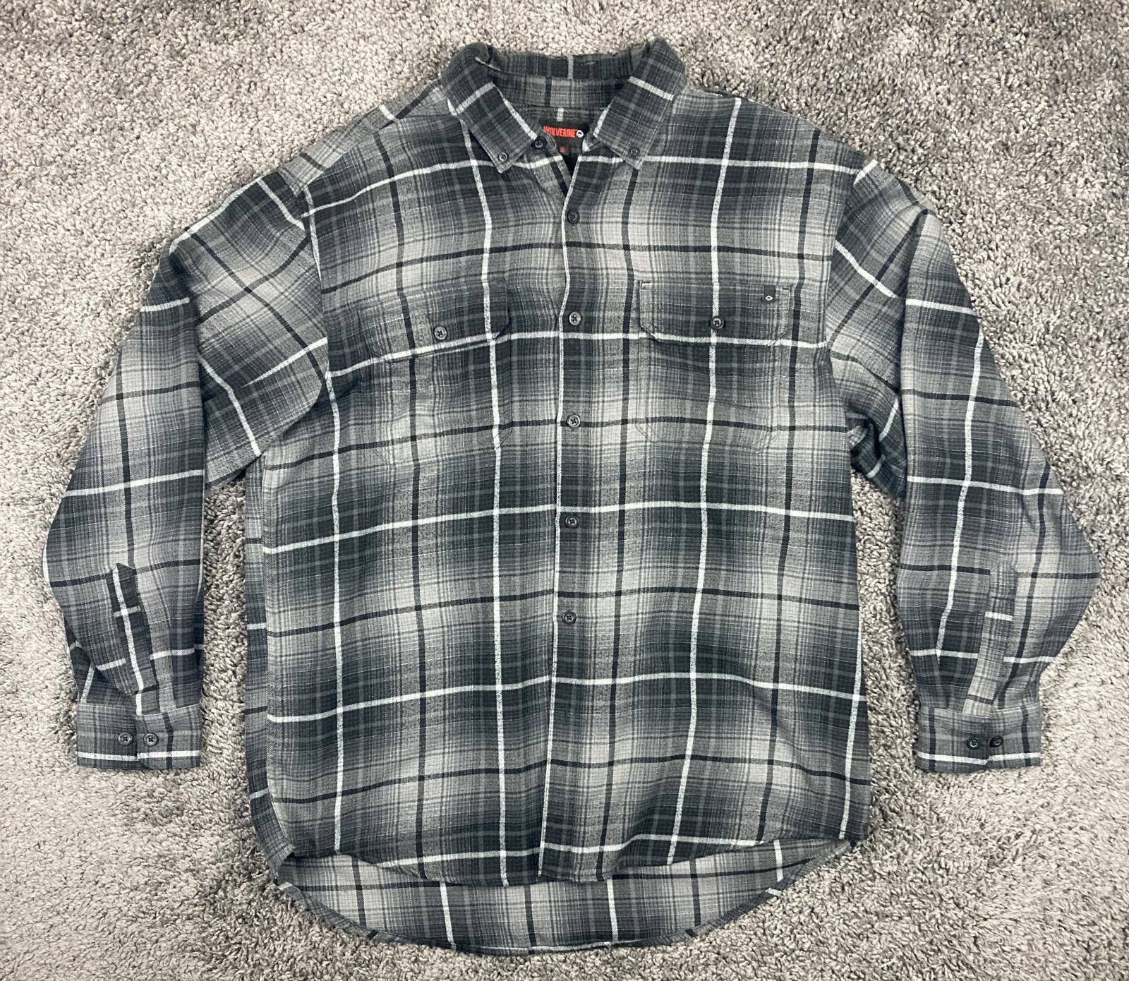 Wolverine Plaid Flannel Shirt Mens XL Gray Button Front Long Sleeve