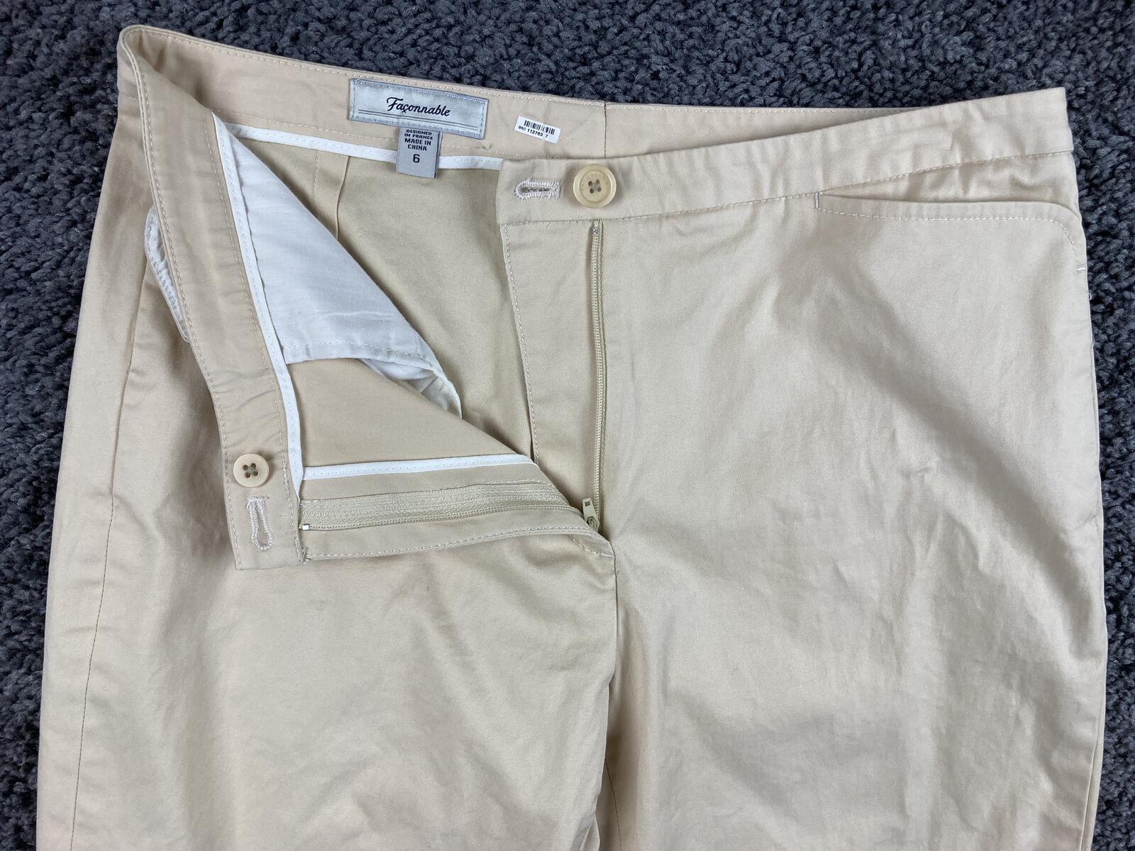 Faconnable Women's Chino Pants Beige Stretch Cotton Straight Leg Size 6