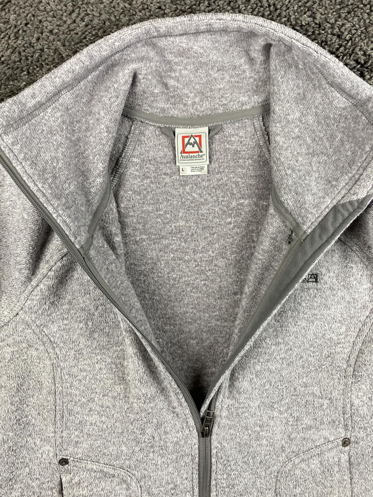 Avalanche Women's Full Zip Fleece Jacket Gray Knit Thumbhole Pockets Size Large