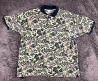 Vintage Op Ocean Pacific Sport Tropical Leaf Polo Shirt Cotton Green Floral XL