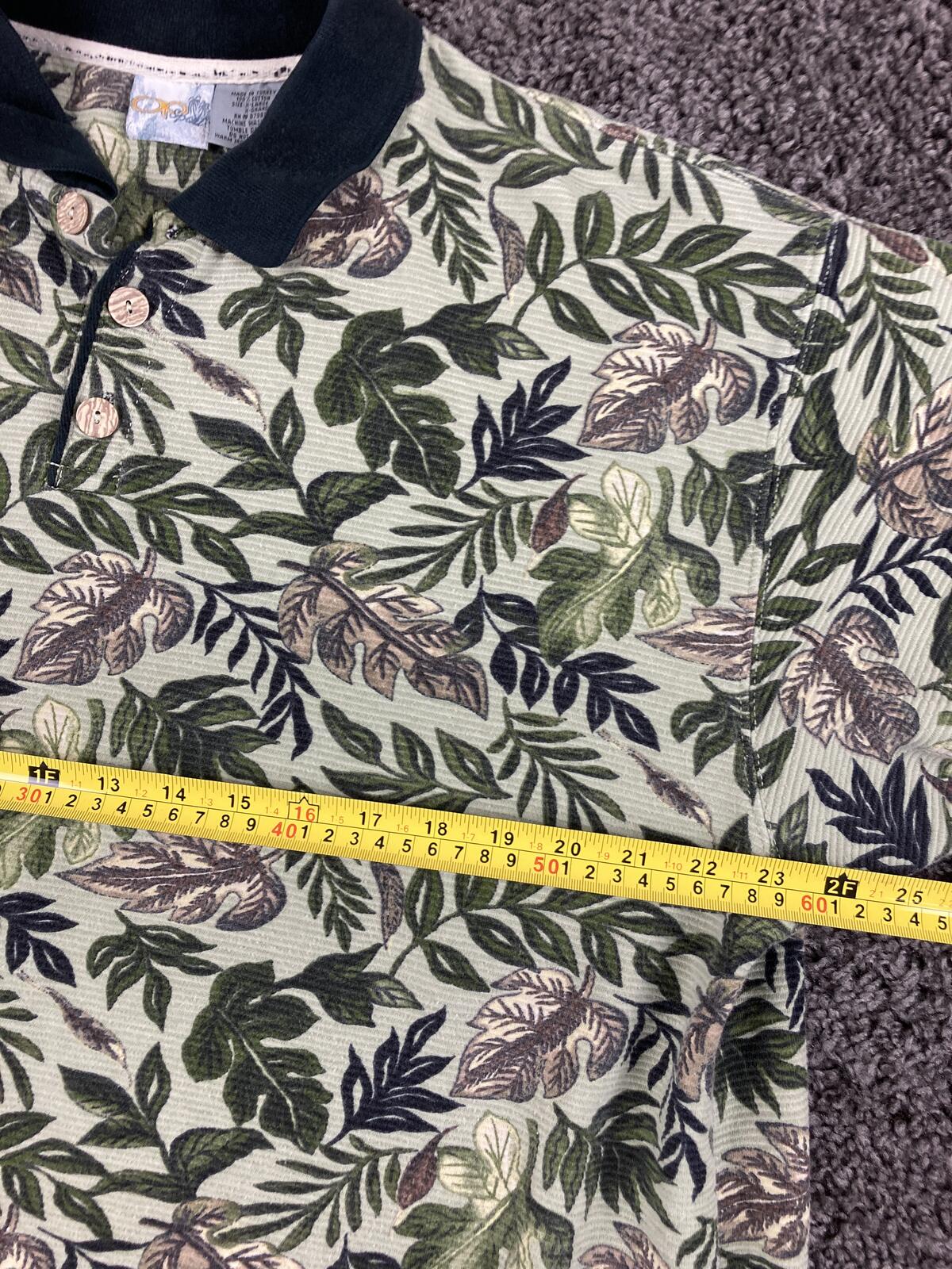 Vintage Op Ocean Pacific Sport Tropical Leaf Polo Shirt Cotton Green Floral XL