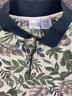 Vintage Op Ocean Pacific Sport Tropical Leaf Polo Shirt Cotton Green Floral XL