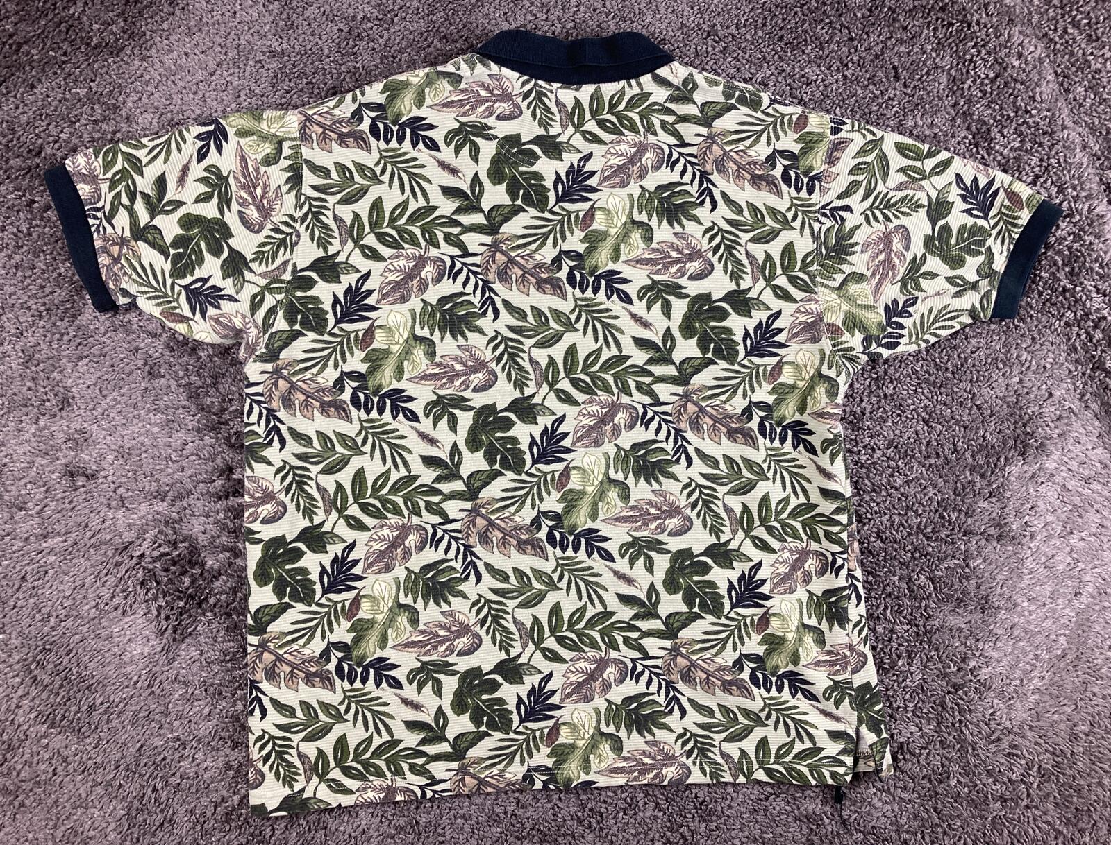 Vintage Op Ocean Pacific Sport Tropical Leaf Polo Shirt Cotton Green Floral XL