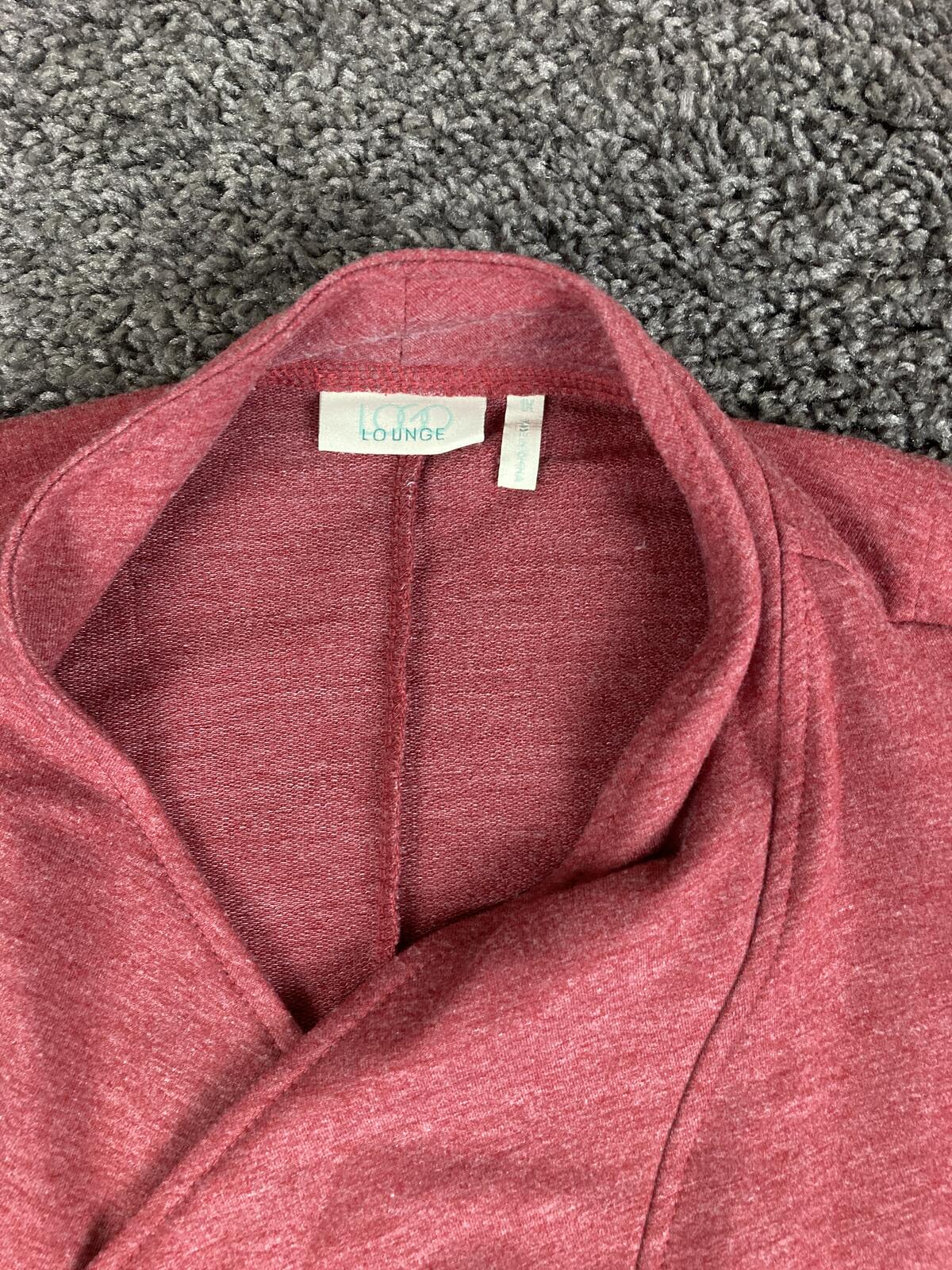 LOGO Lounge Lori Goldstein Cardigan Pink/Red  French Terry Cascading Cardigan 1X