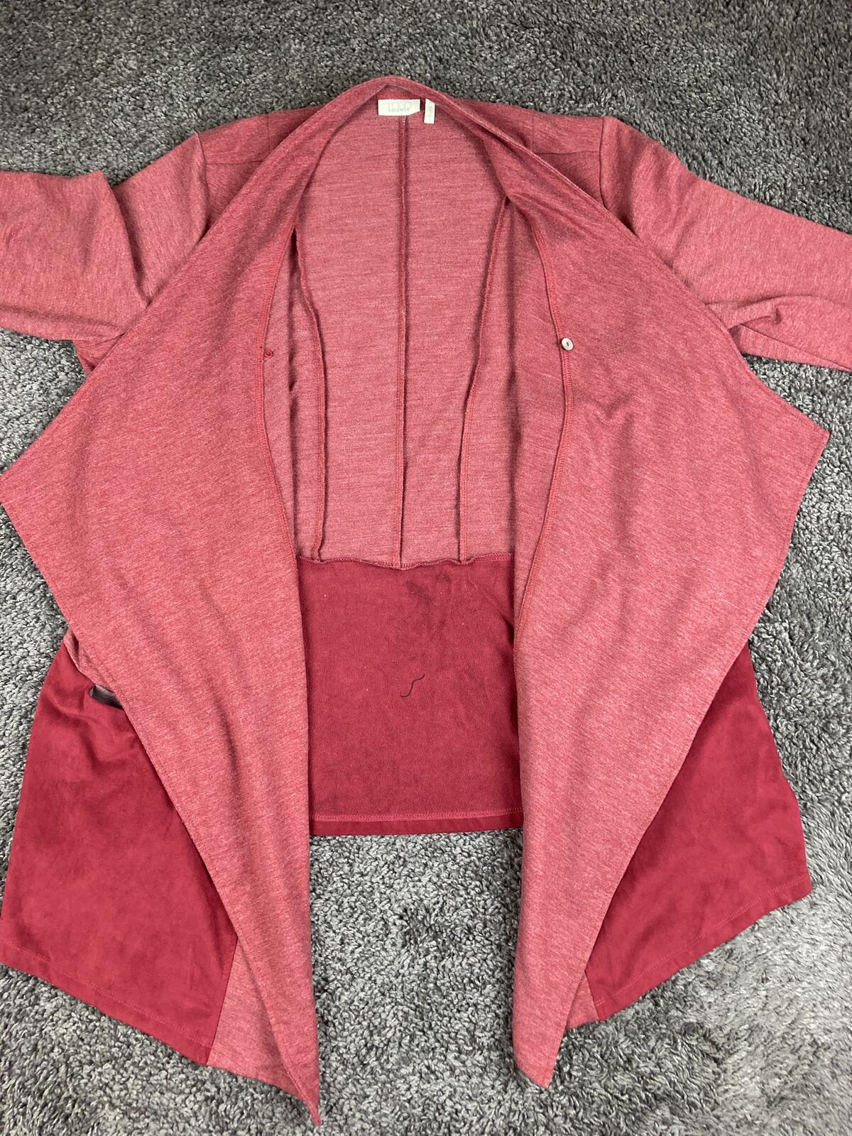 LOGO Lounge Lori Goldstein Cardigan Pink/Red  French Terry Cascading Cardigan 1X