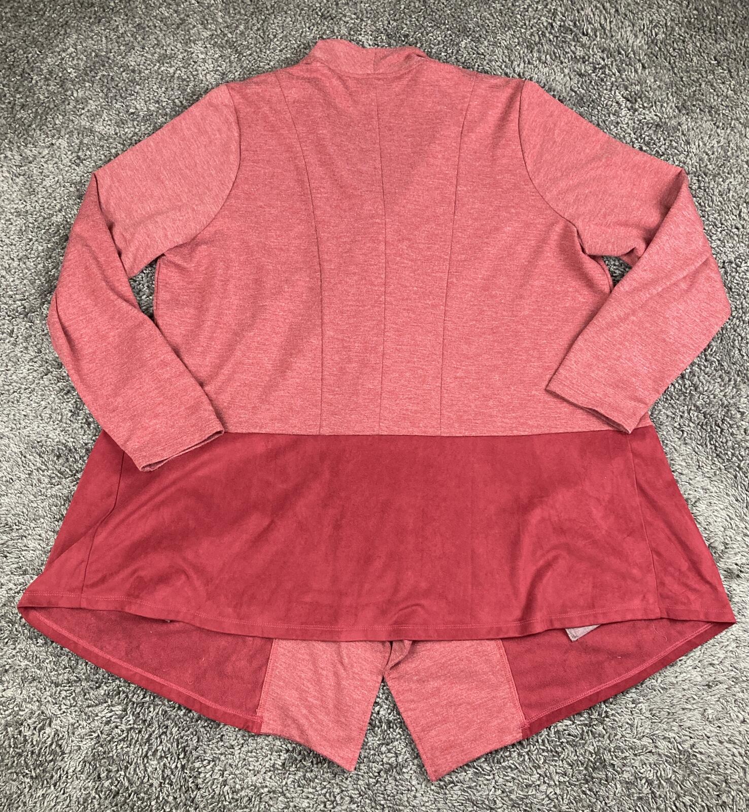 LOGO Lounge Lori Goldstein Cardigan Pink/Red  French Terry Cascading Cardigan 1X