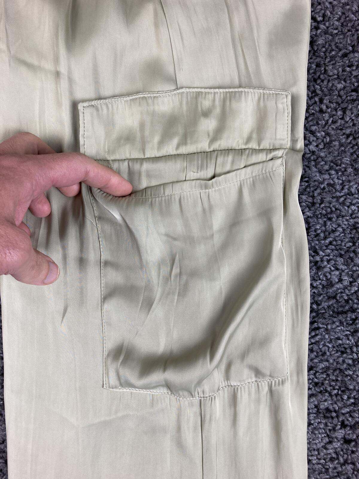 Rachel Zoe Satin Cargo Pants Champagne Beige Wide Leg Pockets Womens Medium M