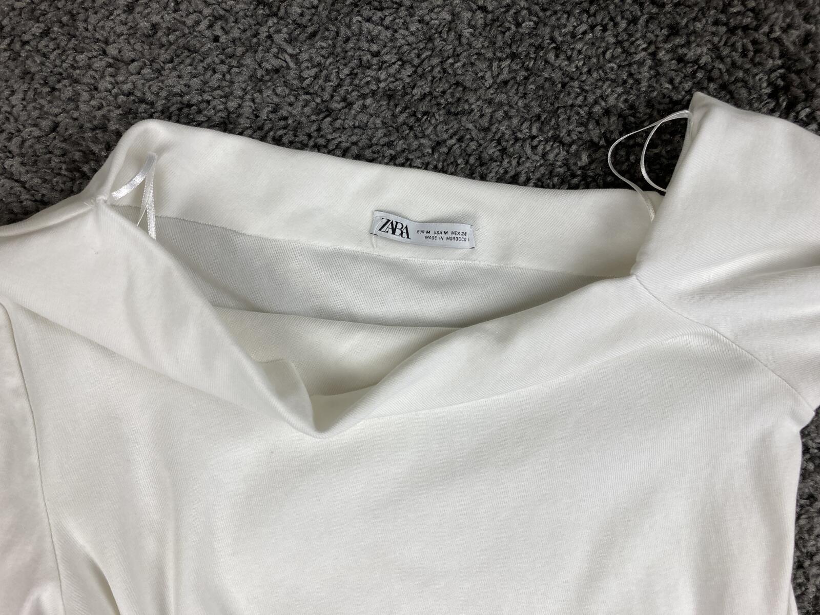 Zara White One Shoulder Mini Dress Long Sleeve Draped Gathered Party Sexy Size M