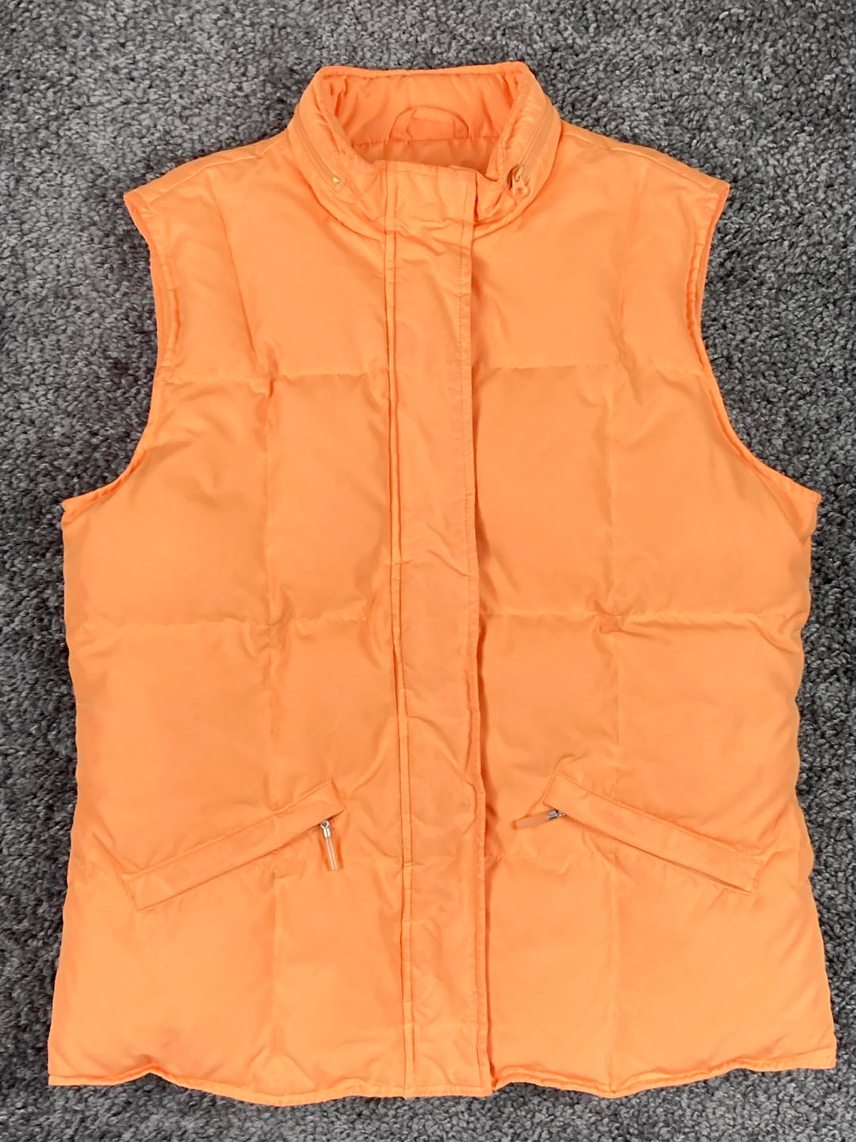 Talbots Goose Down Quilted Puffer Vest Women’s Size S Orange Hood Zip Front