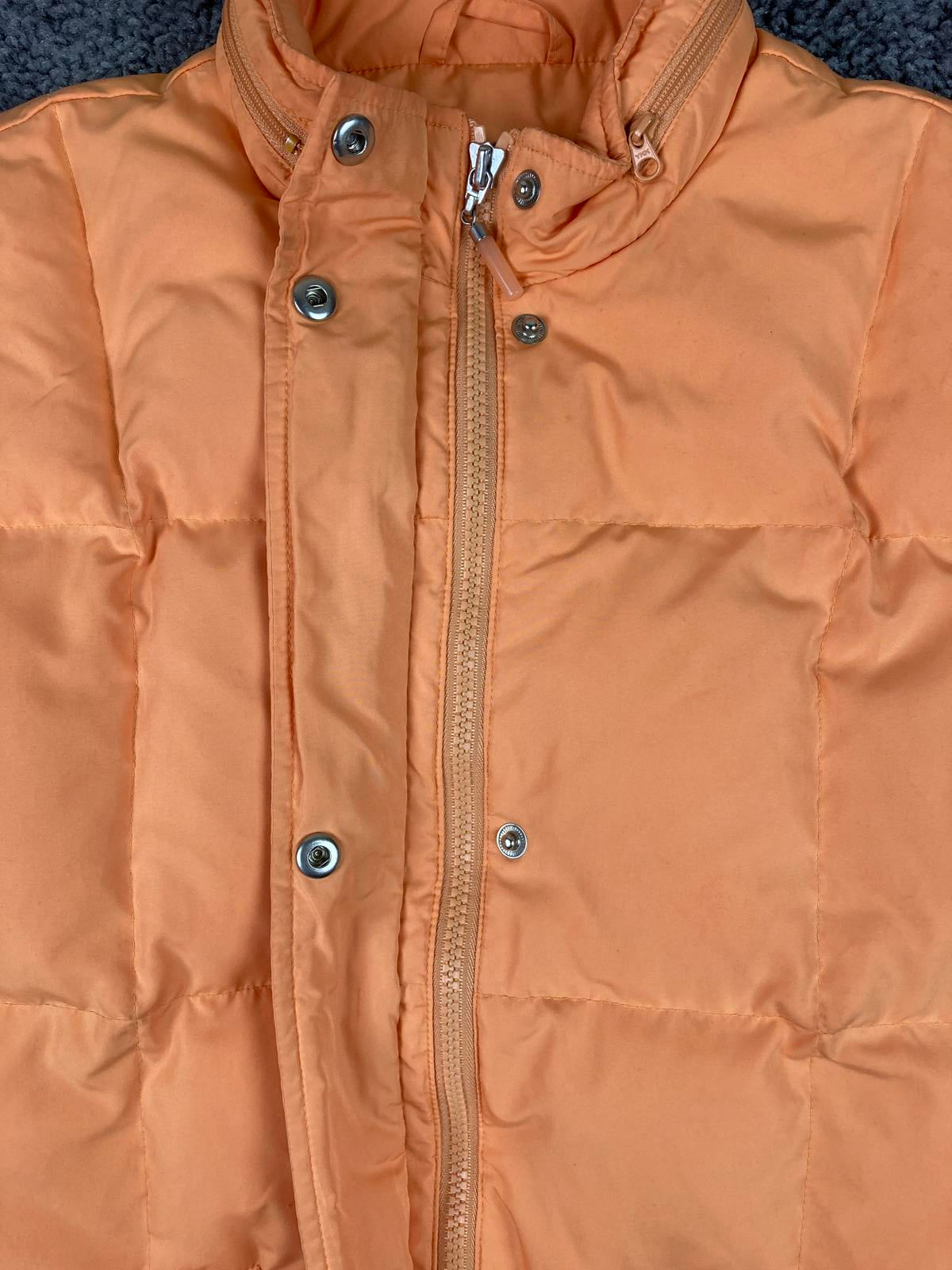 Talbots Goose Down Quilted Puffer Vest Women’s Size S Orange Hood Zip Front
