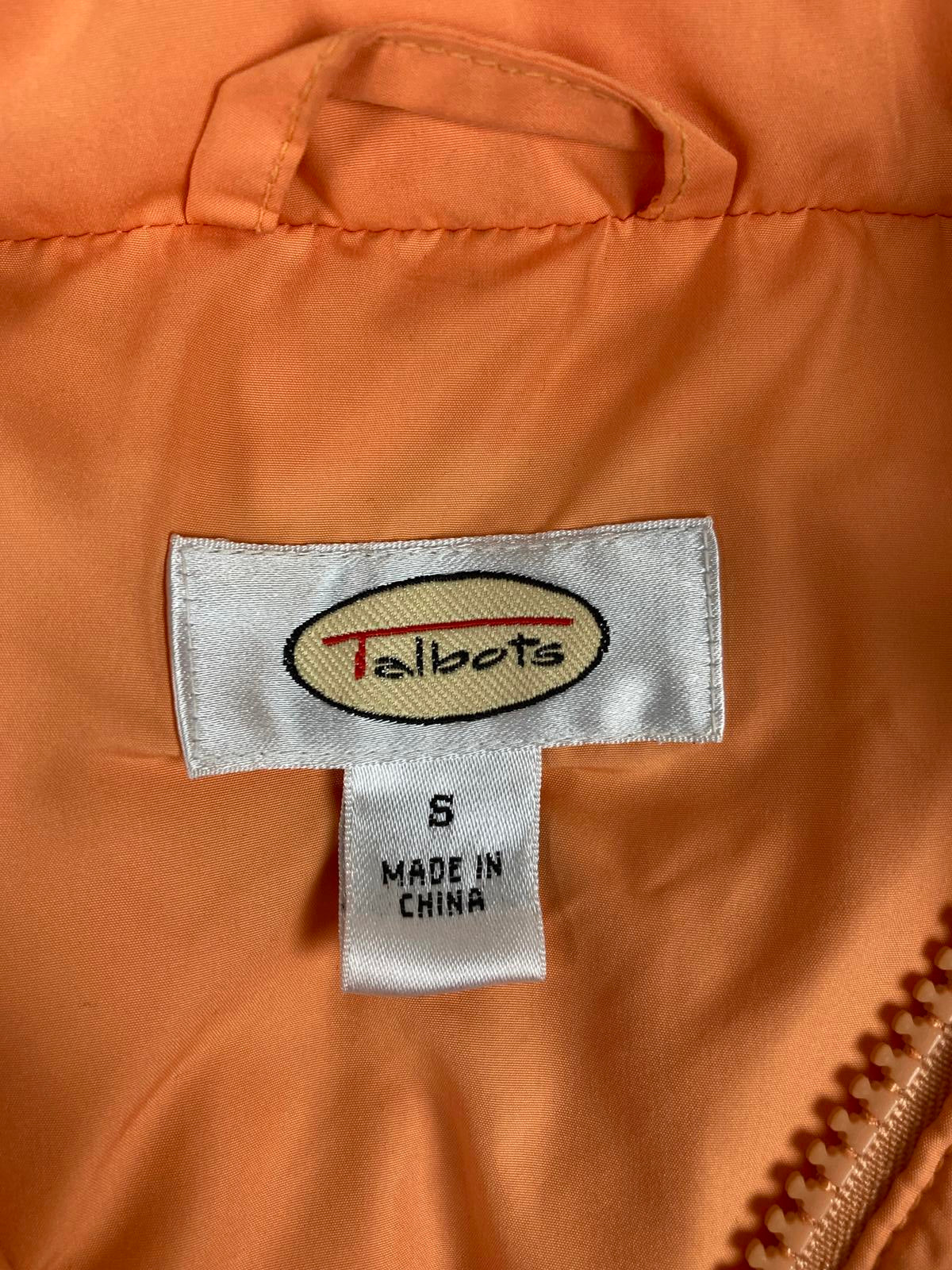 Talbots Goose Down Quilted Puffer Vest Women’s Size S Orange Hood Zip Front