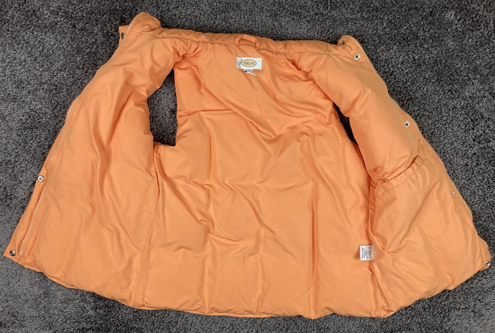 Talbots Goose Down Quilted Puffer Vest Women’s Size S Orange Hood Zip Front