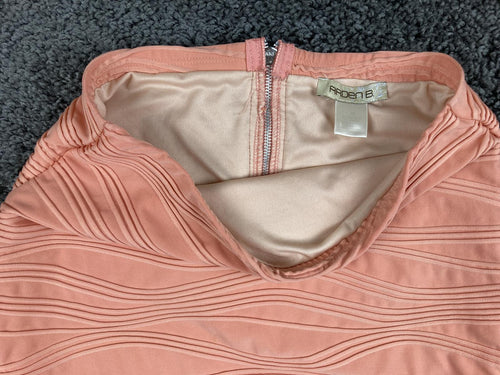 Arden B Coral Pink Textured Wave Bodycon Mini Skirt Peach Ribbed Zipper Back L