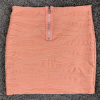 Arden B Coral Pink Textured Wave Bodycon Mini Skirt Peach Ribbed Zipper Back L