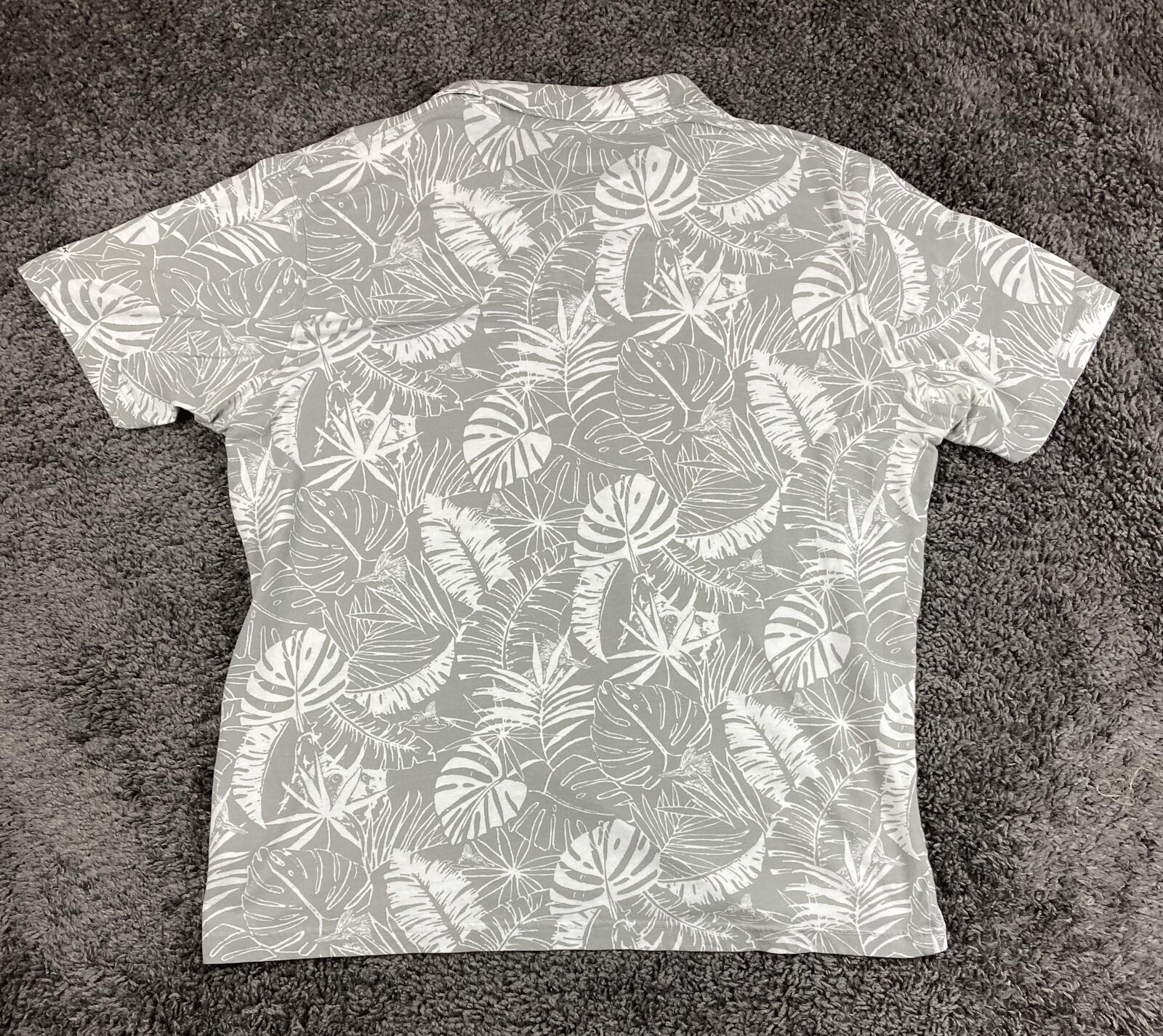 Columbia Thistledown Hills Polo Shirt Mens Gray White Floral Palm Leaf Cotton XL