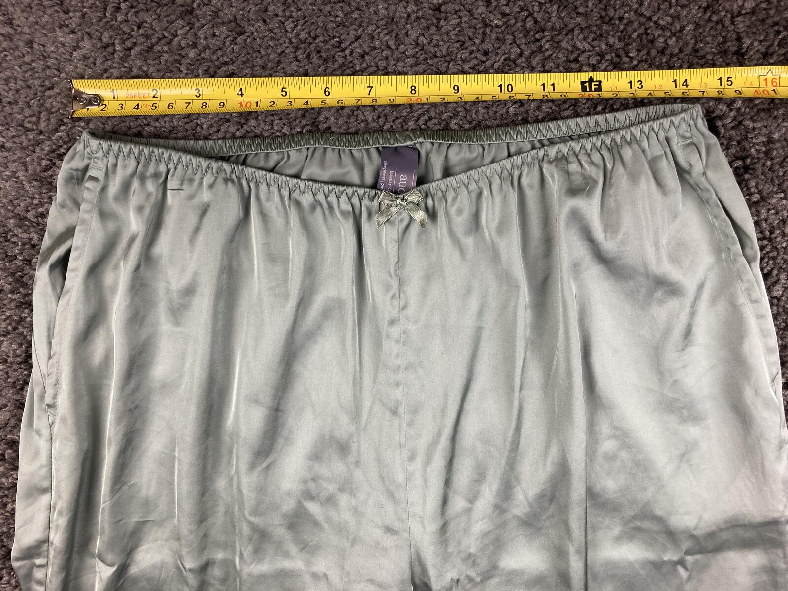 Auden Luxury Collection Satin Pajama Pants Sage Green Wide Leg Sleepwear Sz M