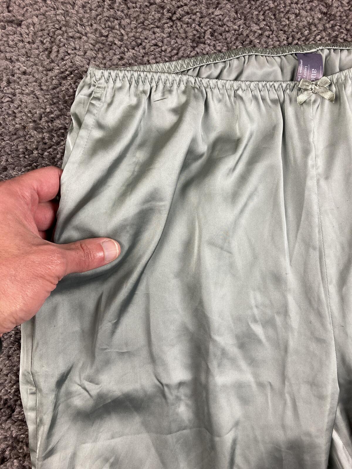 Auden Luxury Collection Satin Pajama Pants Sage Green Wide Leg Sleepwear Sz M