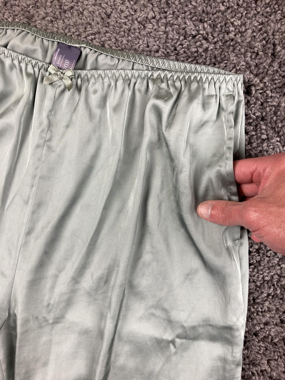 Auden Luxury Collection Satin Pajama Pants Sage Green Wide Leg Sleepwear Sz M