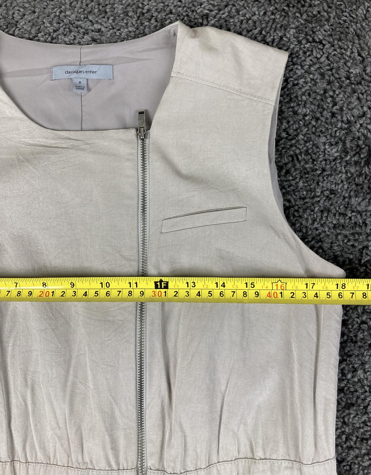 Classiques Entier Zipper Dress Beige Sleeveless Sheath Pockets Size 8