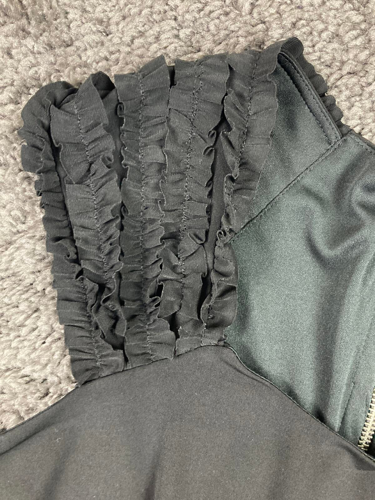 Carole Little Women’s Black Ruffle Cap Sleeve Sheath Dress Back Zip Size 10