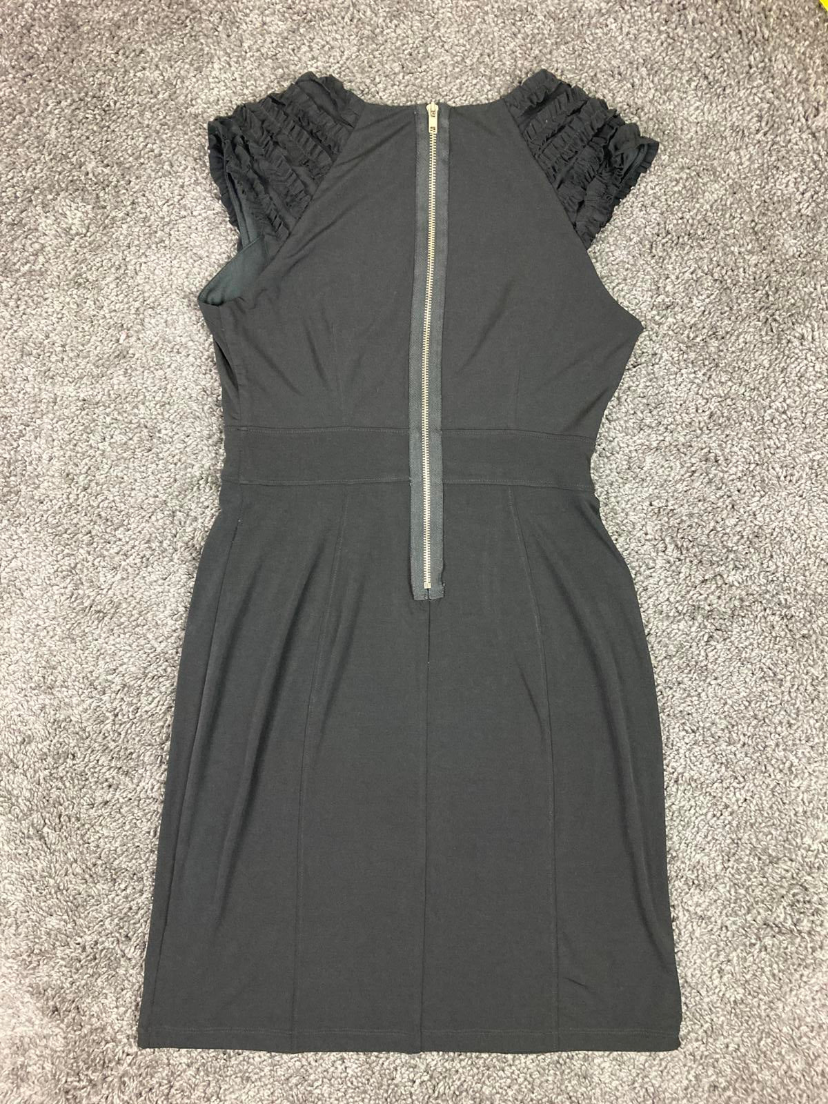 Carole Little Women’s Black Ruffle Cap Sleeve Sheath Dress Back Zip Size 10
