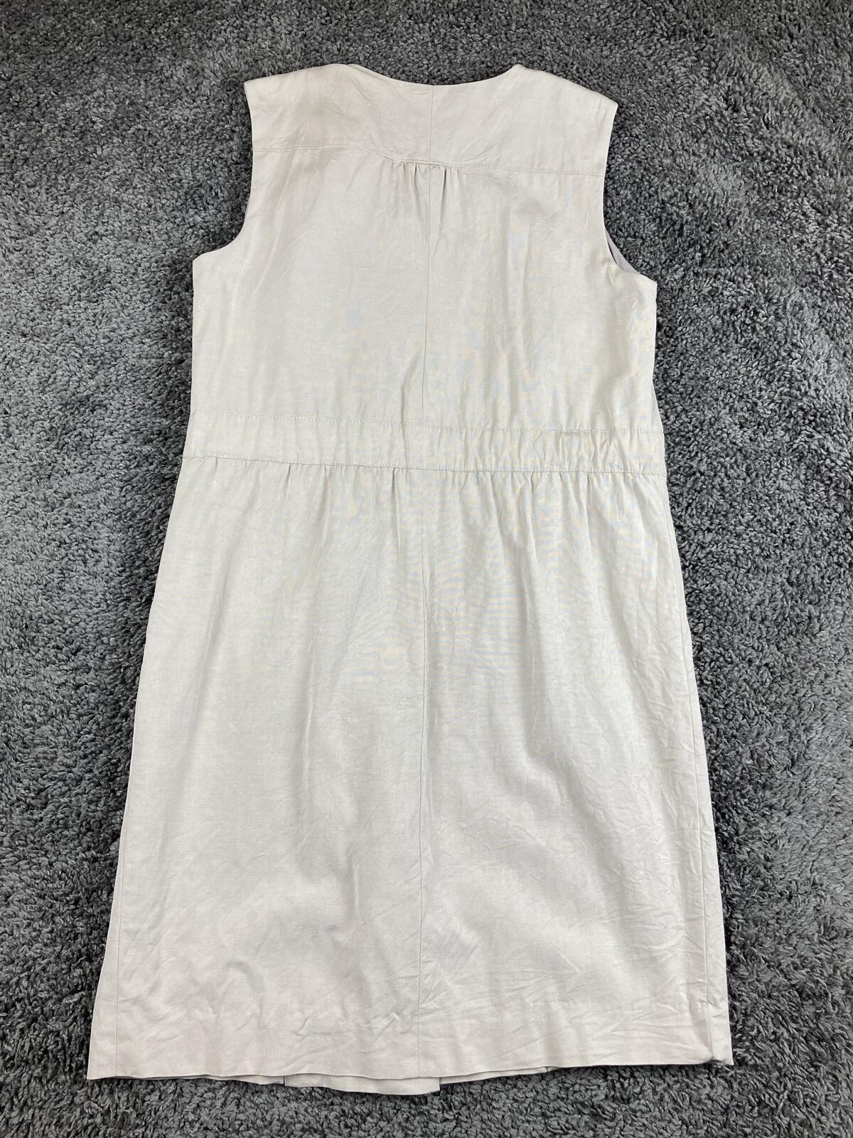 Classiques Entier Zipper Dress Beige Sleeveless Sheath Pockets Size 8