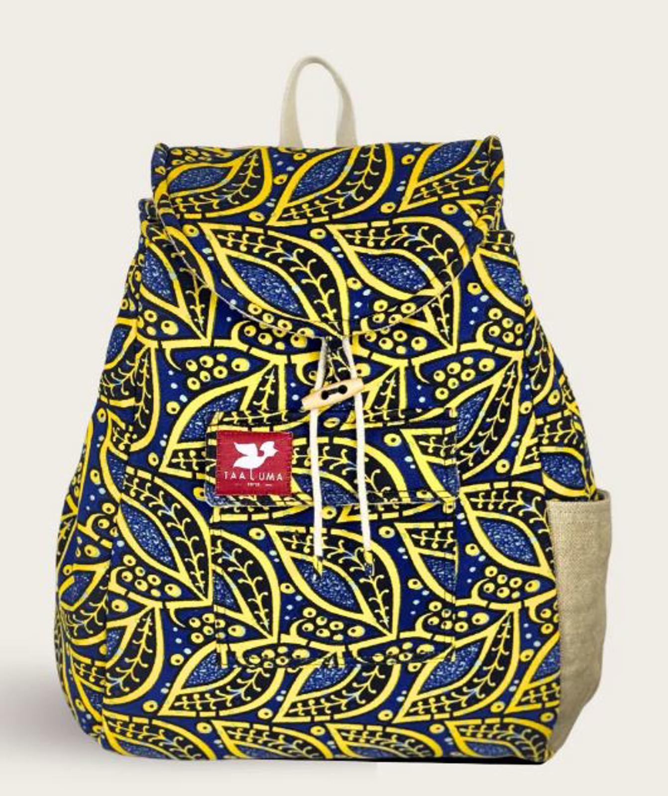 Taaluma Ivory Coast Tote Backpack Blue Yellow Burlap Size 17x13x6
