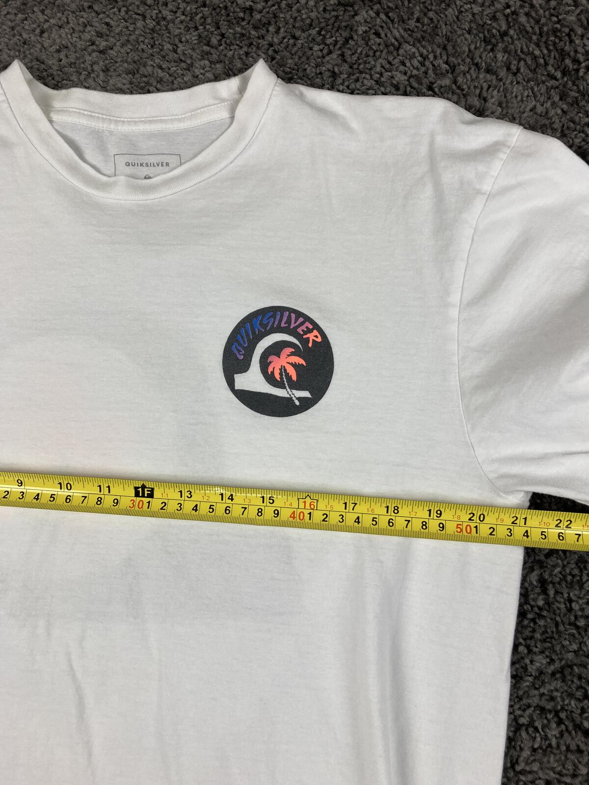 Quiksilver Mens Long Sleeve Graphic T-Shirt XL White Cotton Palm Tree Wave 1401