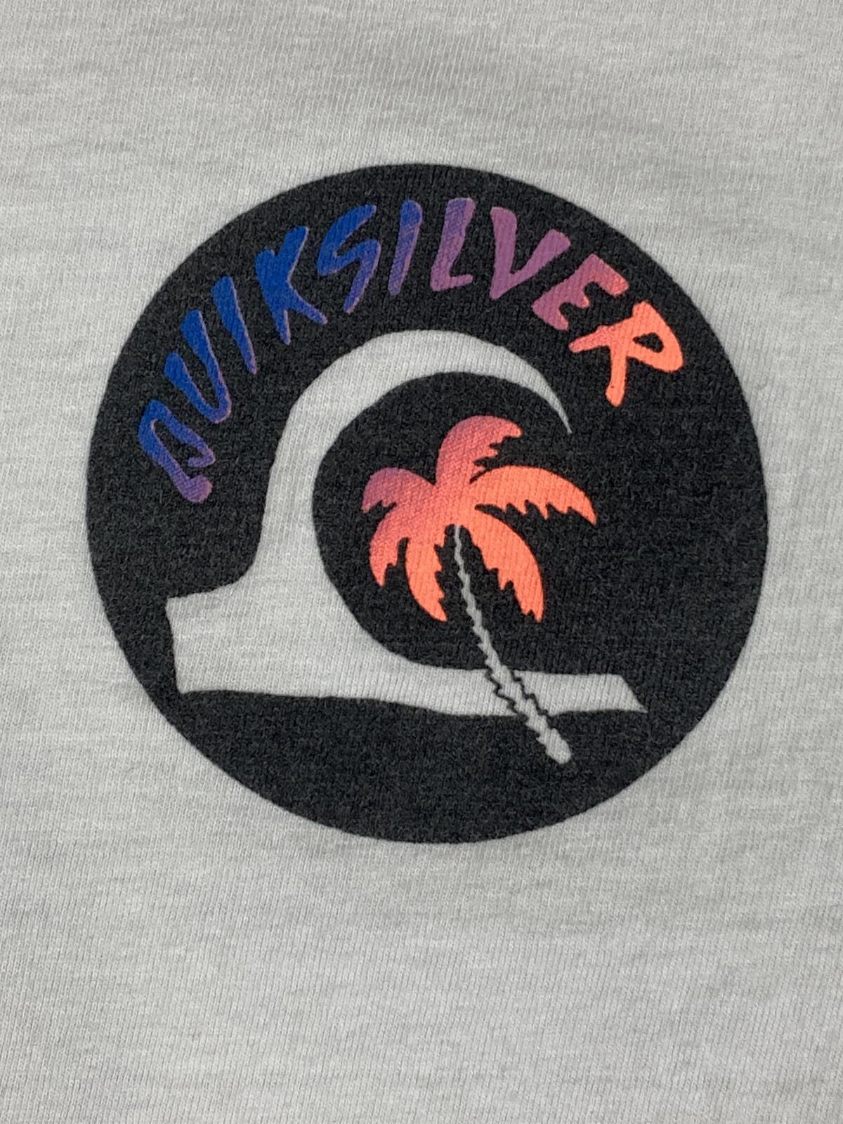 Quiksilver Mens Long Sleeve Graphic T-Shirt XL White Cotton Palm Tree Wave 1401