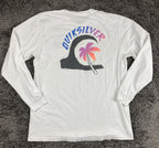 Quiksilver Mens Long Sleeve Graphic T-Shirt XL White Cotton Palm Tree Wave 1401