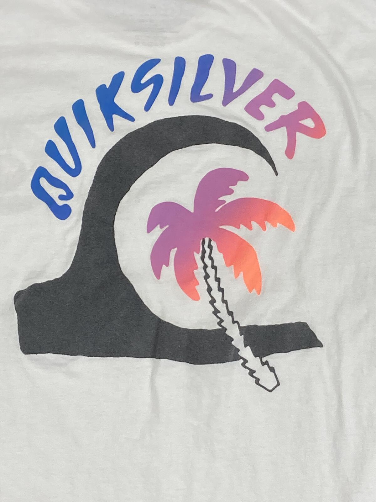 Quiksilver Mens Long Sleeve Graphic T-Shirt XL White Cotton Palm Tree Wave 1401