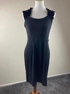 Carole Little Women’s Black Ruffle Cap Sleeve Sheath Dress Back Zip Size 10
